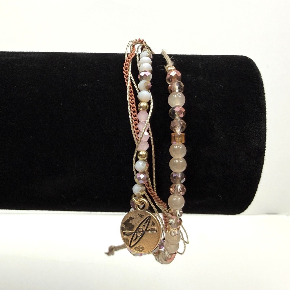 Rose Quartz Glass Beaded Charm Bracelet Stacking Layered Boho Adjustable Band